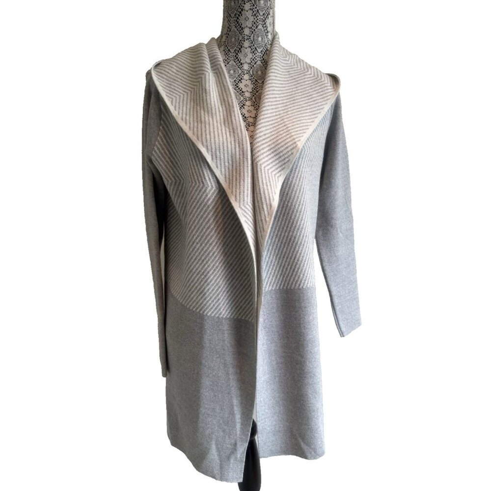 Lineamaglia 48 % Wool Blend Open Cardigan Hooded Size Small‎ Gray Italy
